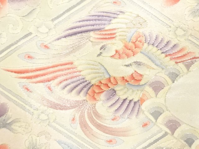 JAPANESE KIMONO / ANTIQUE NAGOYA OBI / SILK / EMBROIDERY / PHOENIX WITH KIKU & PAULOWNIA
